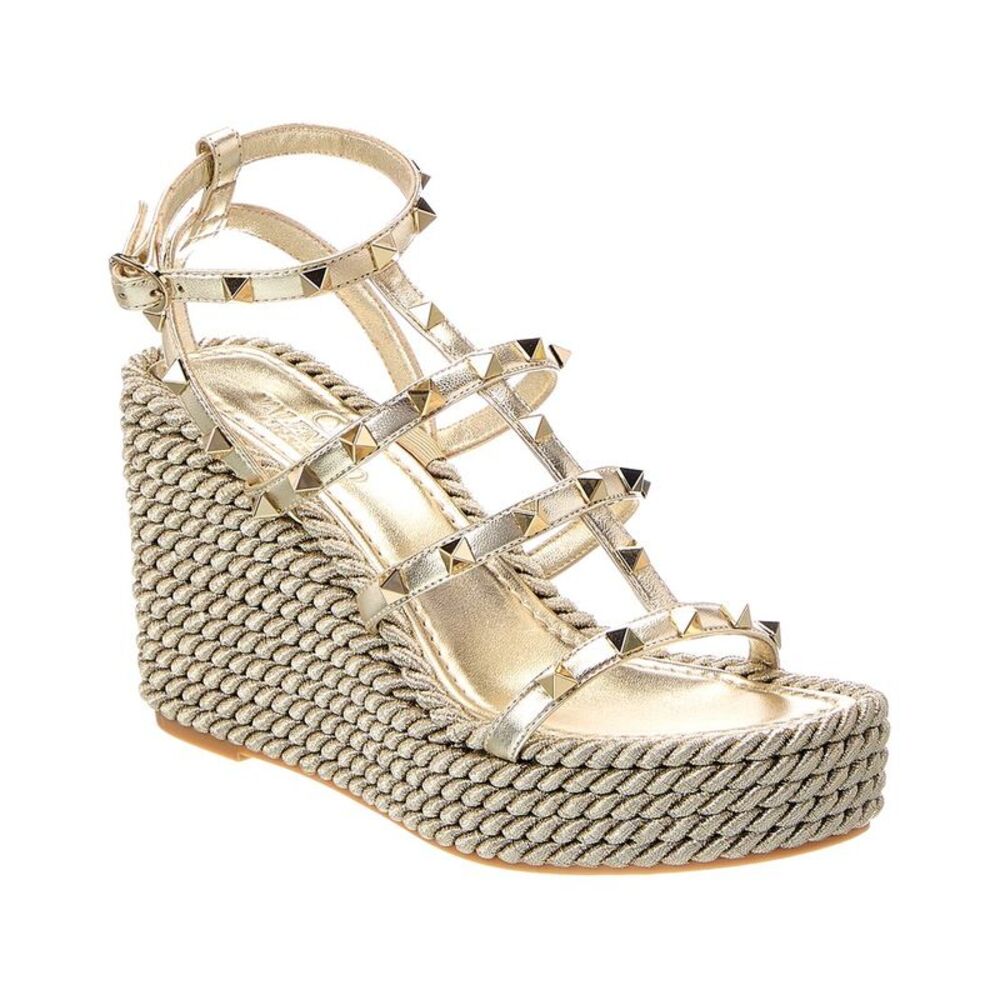 Valentino Caged Rockstud Leather Sandal, Gold